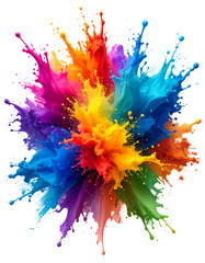 A vibrant multicolor paint explosion radiates outward on a black background, capturing high-energy fluid dynamics, vivid pigment contrast and abstract motion for creative visual design.