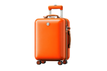 Orrange travel suitcase isolated on white background, a symbol of journey and vacation