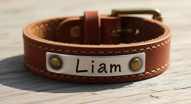 Personalized Leather Bracelet with Liam Engraved Name.