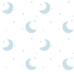 Abstract Minimal Crescent Moon and Star Seamless Pattern on White for Celestial Design © Lamai