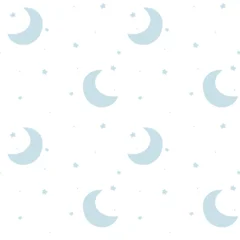 Abstract Minimal Crescent Moon and Star Seamless Pattern on White for Celestial Design © Lamai