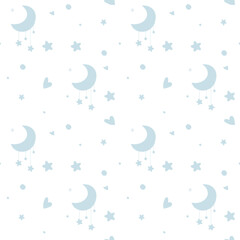 Hanging Stars and Crescent Moon Seamless Pattern for Baby Mobile and Nursery Textile
