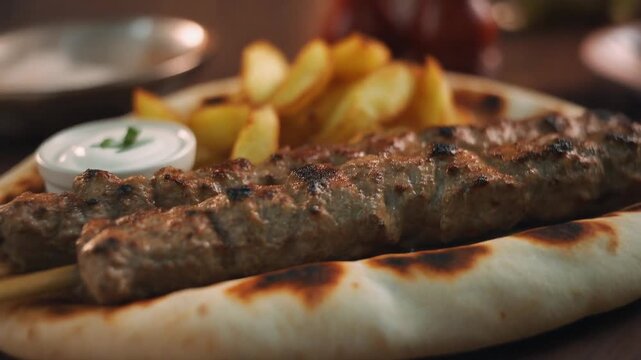 Cokertme kebabi Turkish veal tracking shot circling warm grading