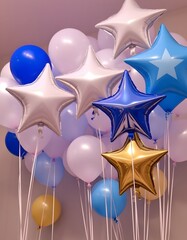 Golden Christmas stars with ribbon