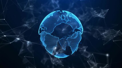 Digital globe with connecting points and lines forming global network structure, stable rotating animation. - Powered by Adobe