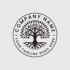 Tree and roots logo illustration. Tree of life logo design inspiration.