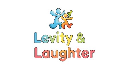 Levity and Laughter Logo with Playful Figures and Colorful Text.