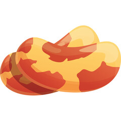 Illustration of a knotted pretzel with red and yellow swirls and a transparent background, a close-up view with a pixelated texture, perfect for food-related concepts and designs