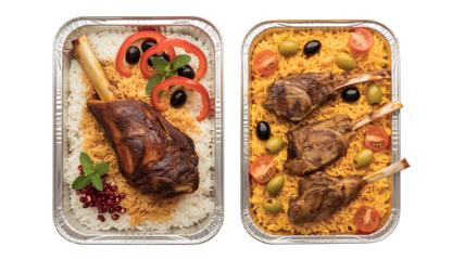 Delicious lamb shank with aromatic rice, perfect for gourmet food blogs, catering promotions and restaurant menus showcasing culinary excellence and flavor