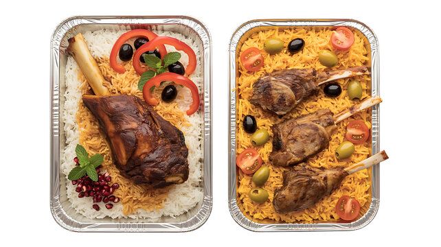 Delicious lamb shank with aromatic rice, perfect for gourmet food blogs, catering promotions and restaurant menus showcasing culinary excellence and flavor