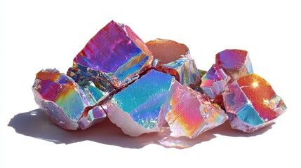Colorful Iridescent Crystal Cluster On White Background
