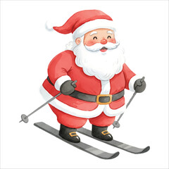 Santa Claus Vector Skiing Christmas Illustration Isolated on White Background
