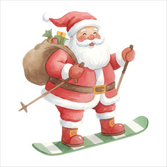 Santa Claus Vector Snowboarding Christmas Illustration Isolated on White Background
