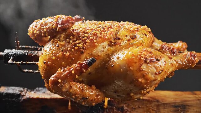 Pollo brasa Peruvian chicken reveal rotating dramatic lighting