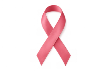 Pink ribbon symbolizing breast cancer awareness, support, and charity, with satin fabric on a transparent background