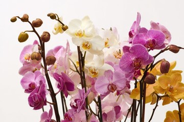 Multicolored Orchids Bouquet On White Background
