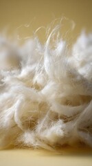 Fluffy White Cotton Fibers With Golden Glitter On Beige Background