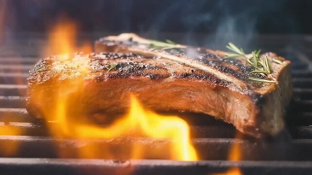 Bistecca Fiorentina Italian T-bone steak atmospheric flames grill