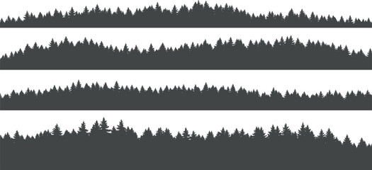 Obraz premium Diverse Evergreen Forest Silhouettes A Collection of Natural Tree Line Landscapes