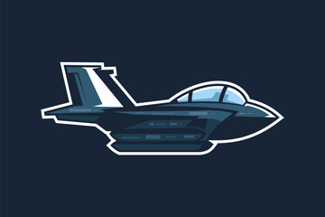 American cold war jet fighter plane vector illustration. simple aircraft logo, military equipment.