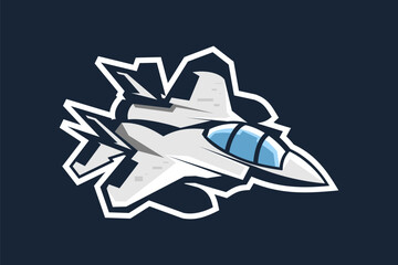American cold war jet fighter plane vector illustration. simple aircraft logo, military equipment.