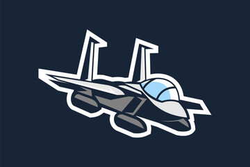 American cold war jet fighter plane vector illustration. simple aircraft logo, military equipment.