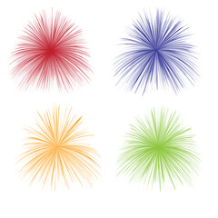 Set of colorful fireworks isolated on white background..Christmas or new year background for holiday.Celebrate concept.Colorful celebration fireworks.Vector illustration.