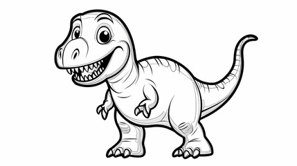 Fototapeta premium Smiling cartoon depiction of a large bipedal reptile is presented in black and white outline style