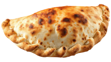 Delicious Golden Brown Calzone with Crusty Edges on Black Background, Baked Italian Food