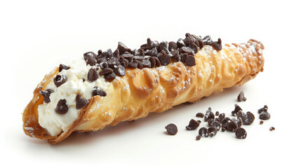 cannoli with ricotta filling on white background