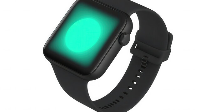 Close up of a smart watch with a glowing green screen display on transparent background - Powered by Adobe