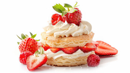 delicious strawberry shortcake with cream and fresh berries