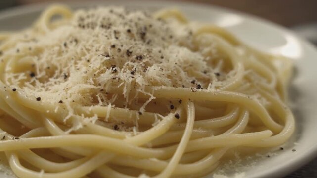 Cacio e pepe Italian pasta slider moving creamy texture