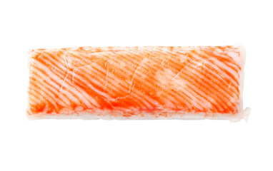 Crab sticks isolated on white background. Seafood close-up.