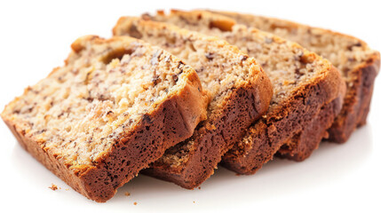 sliced banana bread on white background