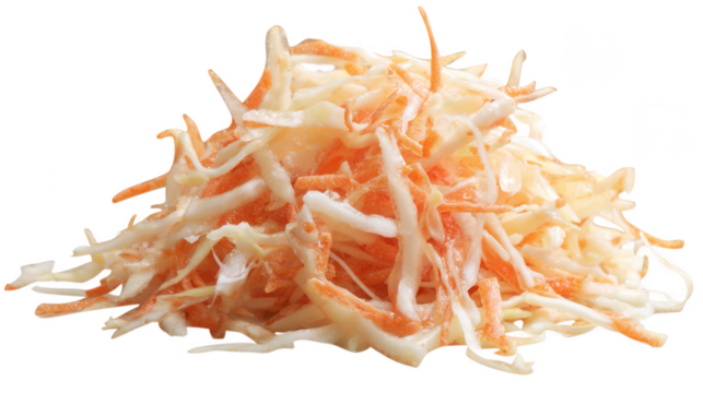 Freshly prepared coleslaw salad with shredded cabbage and carrots mixed in a creamy dressing