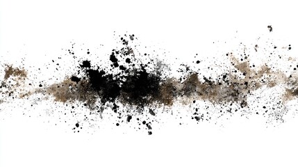 Obraz premium A dynamic splash of black and brown ink-like patterns on a white background, evoking creativity and artistic expression.