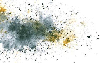 Obraz premium An abstract splash of paint with green, yellow, and black hues on a white background, creating a vibrant and dynamic artistic effect.