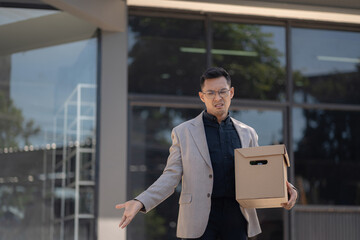 Fototapeta premium Concept businessman failure and unemployment problem, stress businessman packing up in office.
