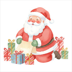 Santa Claus Vector Wrapping Gifts Christmas Illustration Isolated on White Background
