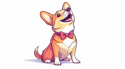 Obraz premium Adorable illustration of a small, short-legged dog looking upward with a pink bow tie