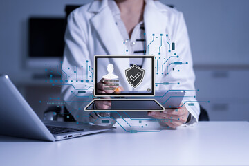 Cyber security, login, data protection concept Fingerprint scanning and authentication.