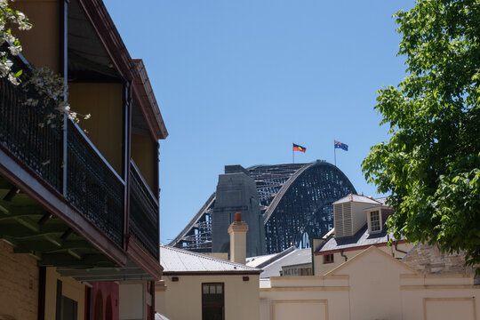 a glimpse of Sydney Harbour Bridge from the Rocks