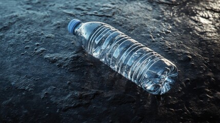 Thirsty? Refreshing clear water bottle rests on dark textured ground, evoking purity and hydration