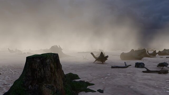 Arid deserts and sandstorms after vegetation destruction(3D software Lumion makes non-AI)