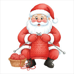 Santa Claus Knitting Sweater Vector Christmas Illustration Isolated on White Background
