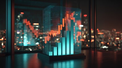 Glowing Data Cube In Urban Night Cityscape