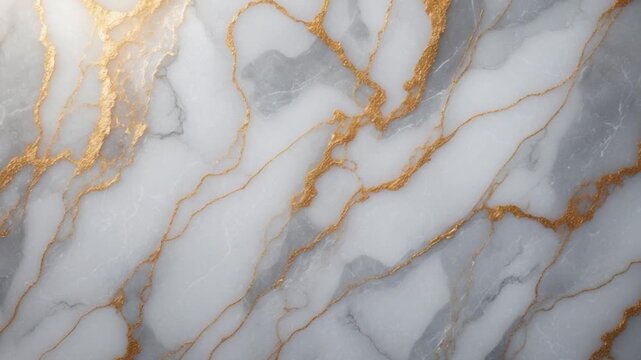 Elegant white marble surface with intricate golden veins showcasing textures and patterns that create a luxurious backdrop illuminated with soft light highlighting the details and contrasts.