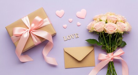 Romantic gift with roses and love letter for Valentine's Day celebration