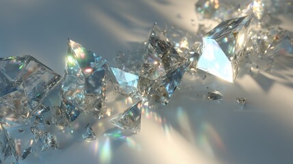 Broken Glass Fragments Displaying Light Reflections